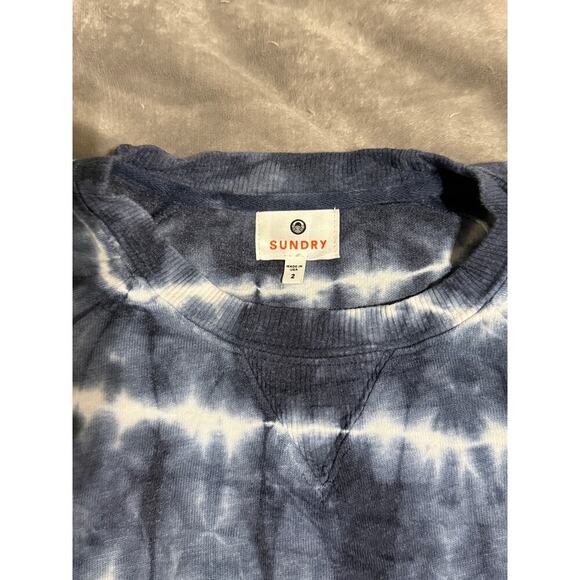 Sundry Tie Dye Puff Sleeve Raglan Sweatshirt In Navy White Size 2 Causal Spring - Picture 4 of 7